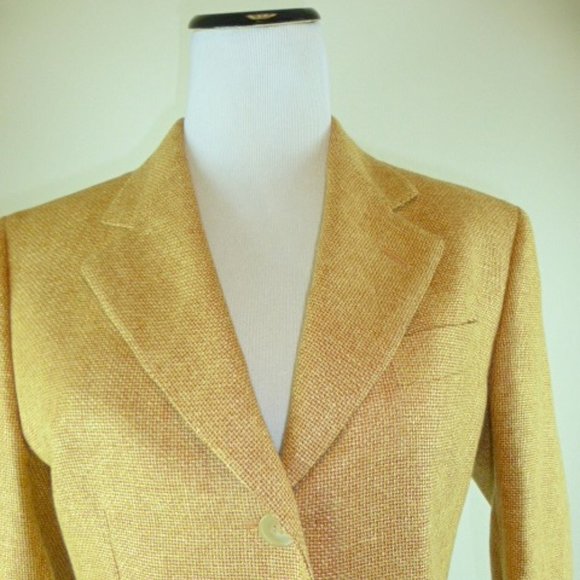 Isaia Napoli gold tweed long wool linen blazer i42 6 made in Italy vintage